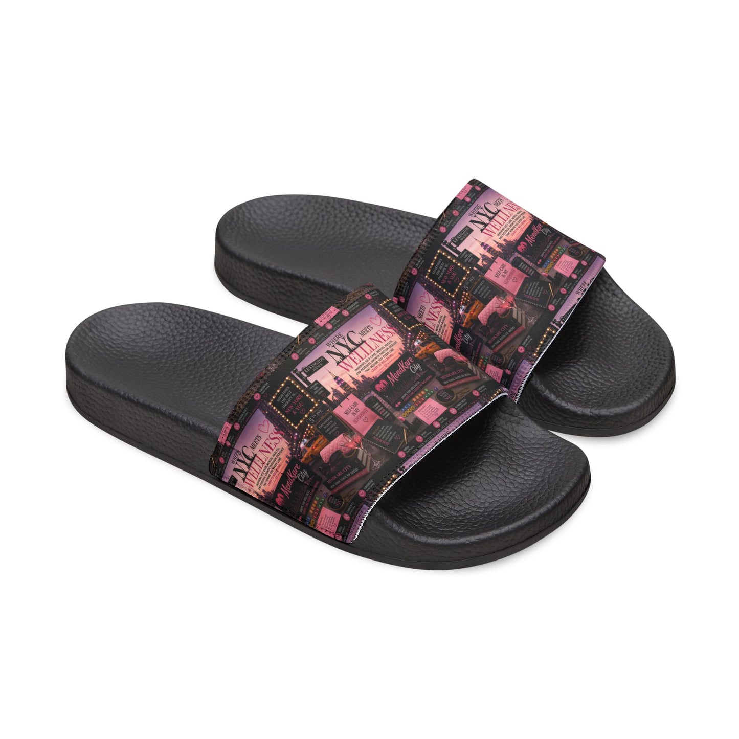 Slide Sandals — Pink Neon City Print Removable-Strap Slides