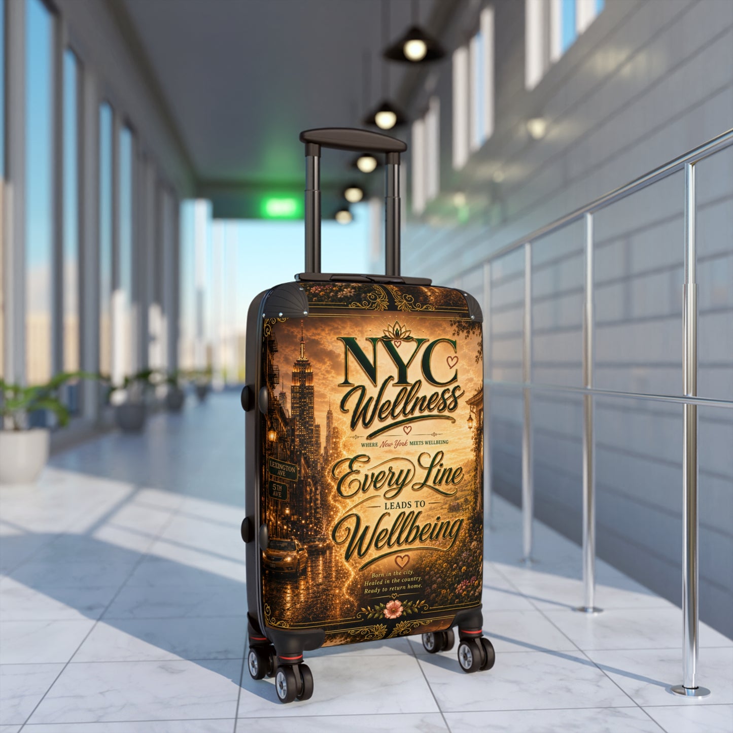 NYC Wellness Suitcase – 'Every Line Leads to Wellbeing' Travel Luggage