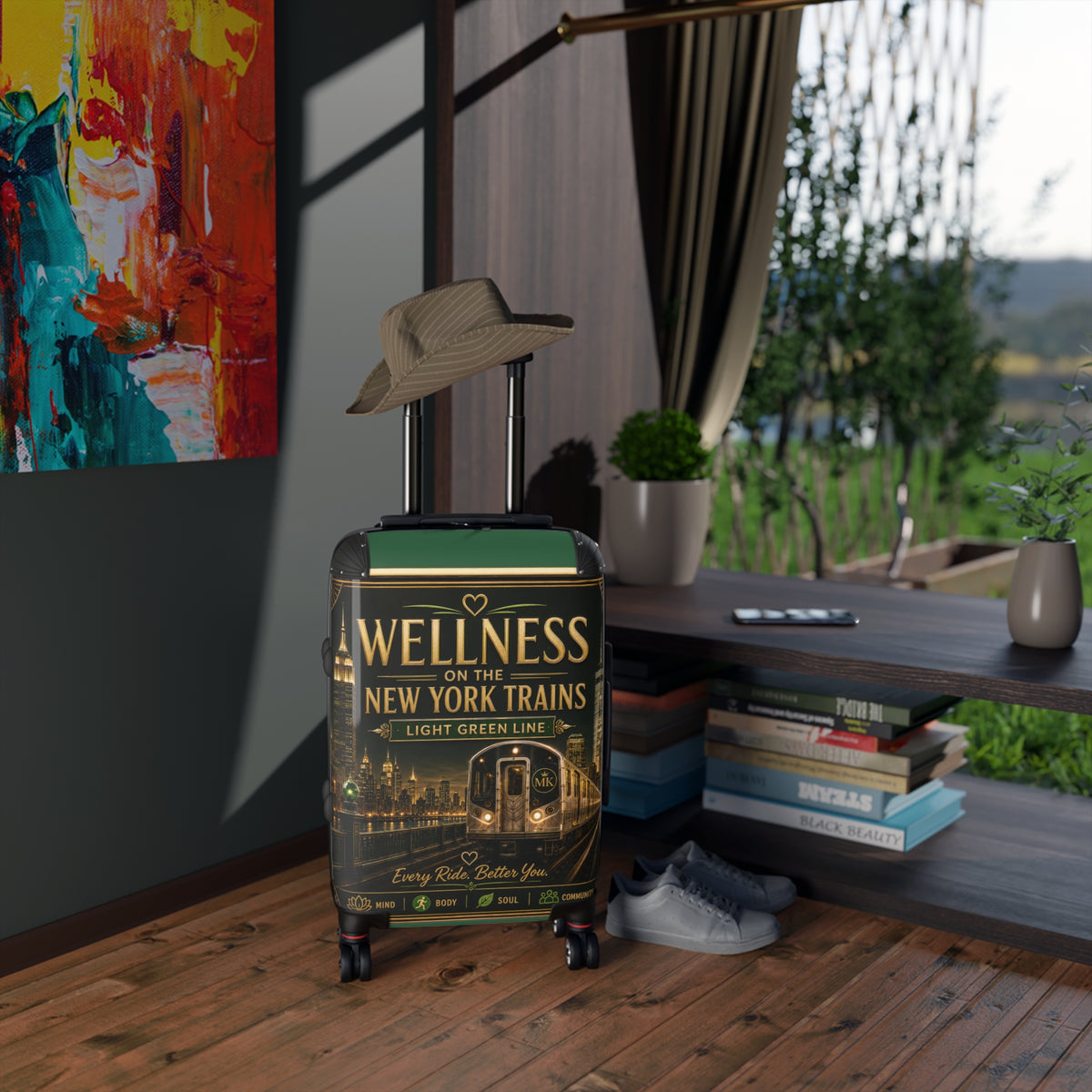 Wellness on the New York Trains Carry-On Suitcase — Light Green Line Travel Luggage