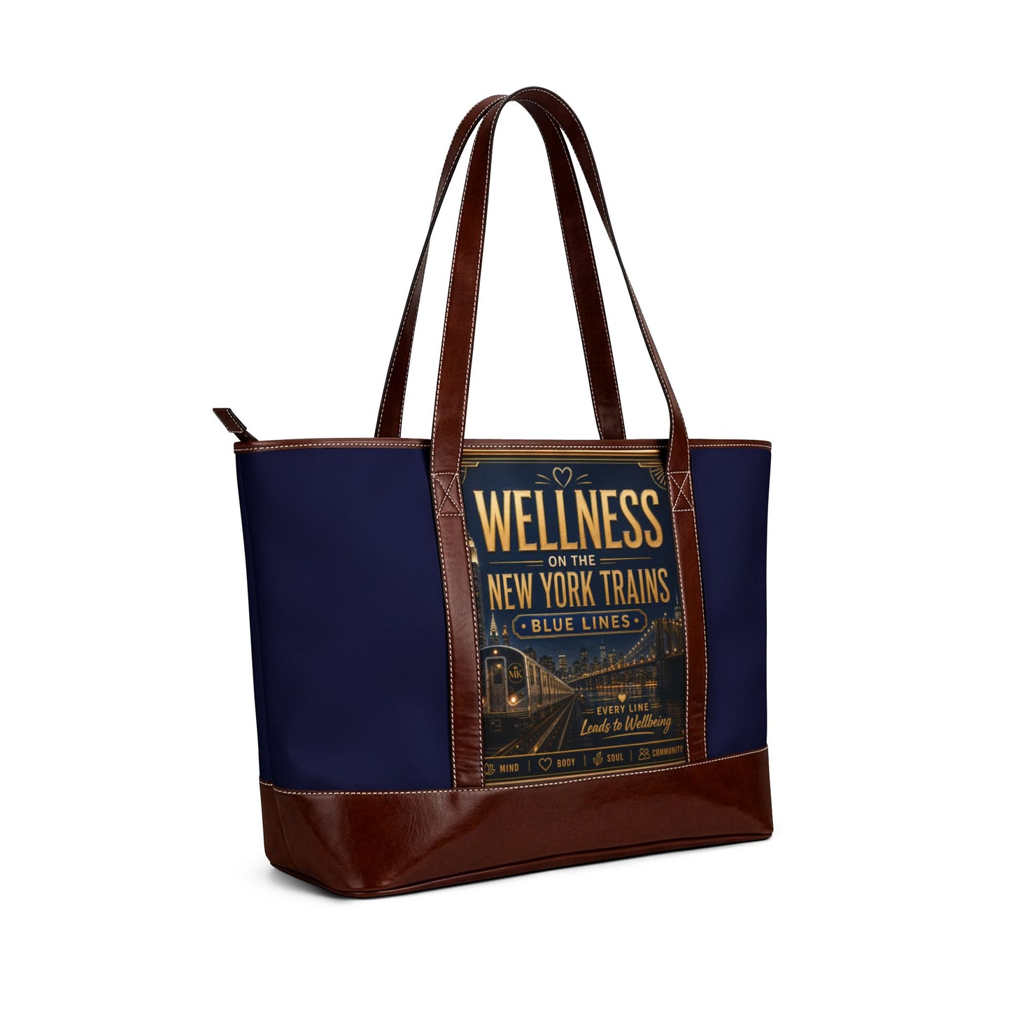 Wellness New York Trains Tote Handbag — Vintage Train Design Blue