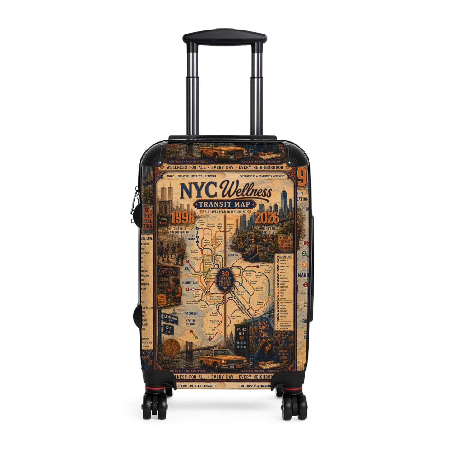 NYC Transit Map Carry-On Suitcase — Vintage Wellness Map Design