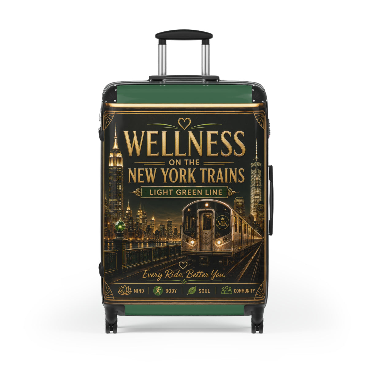 Wellness on the New York Trains Carry-On Suitcase — Light Green Line Travel Luggage