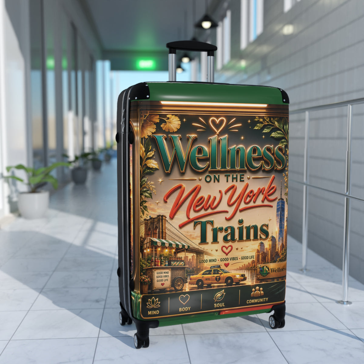 Carry-On Suitcase — "Wellness on the New York Trains" Vintage Travel Luggage