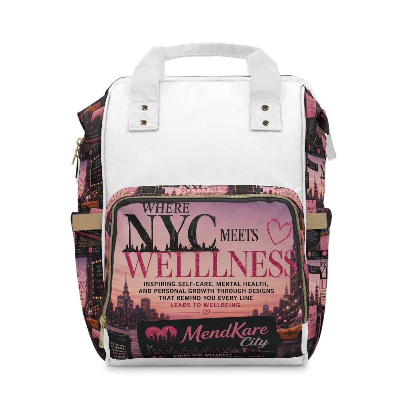 NYC Wellness Diaper Backpack — Multifunctional Baby Bag with Pink City Design