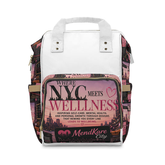 NYC Wellness Diaper Backpack — Multifunctional Baby Bag with Pink City Design