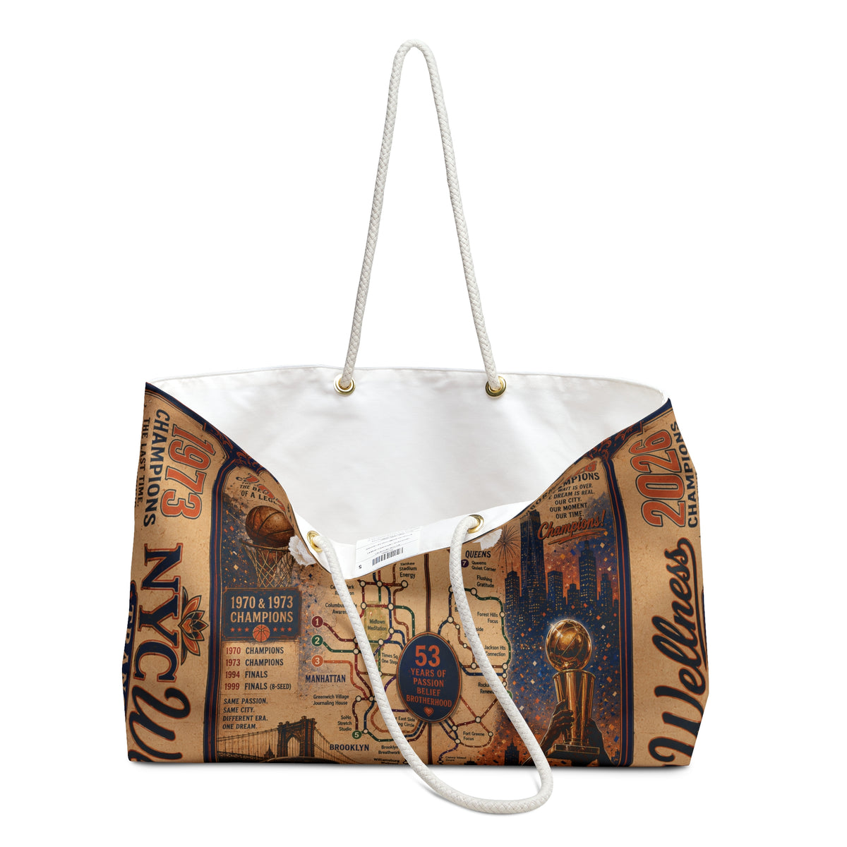 NYC Wellness Transit Map Weekender Bag — Vintage Subway Map Tote for Travel & Gym