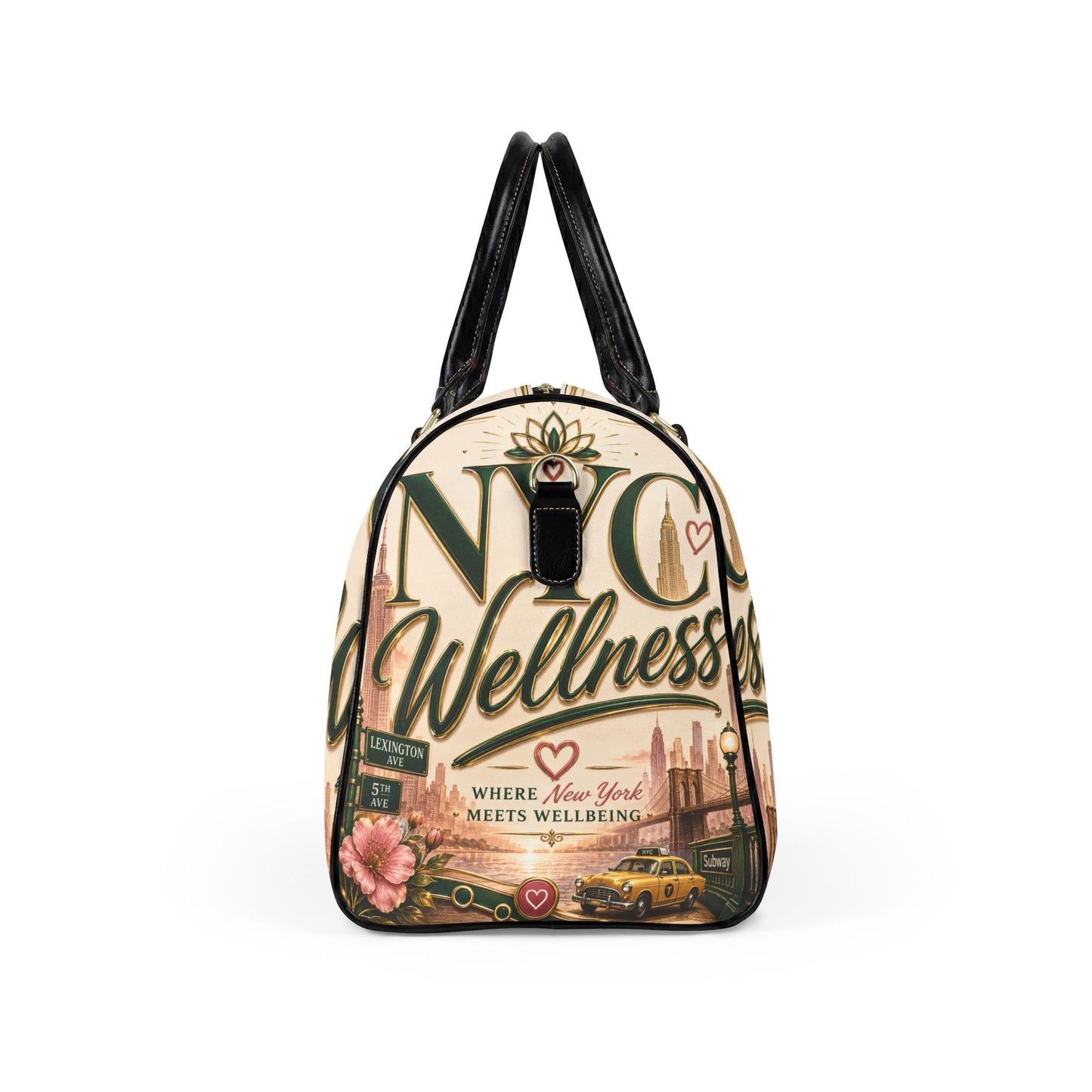 Wellness NYC Faux Leather Travel Bag — 'NYC Wellness' Printed Weekender Duffel