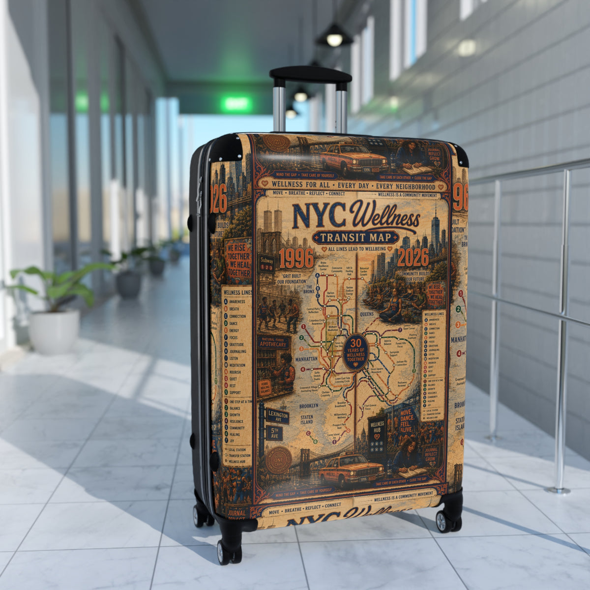 NYC Transit Map Carry-On Suitcase — Vintage Wellness Map Design
