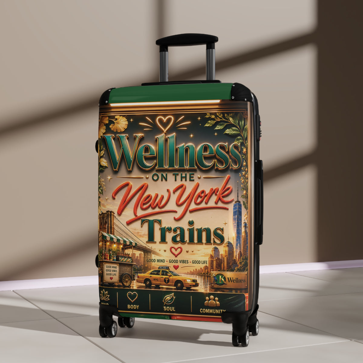 Carry-On Suitcase — "Wellness on the New York Trains" Vintage Travel Luggage