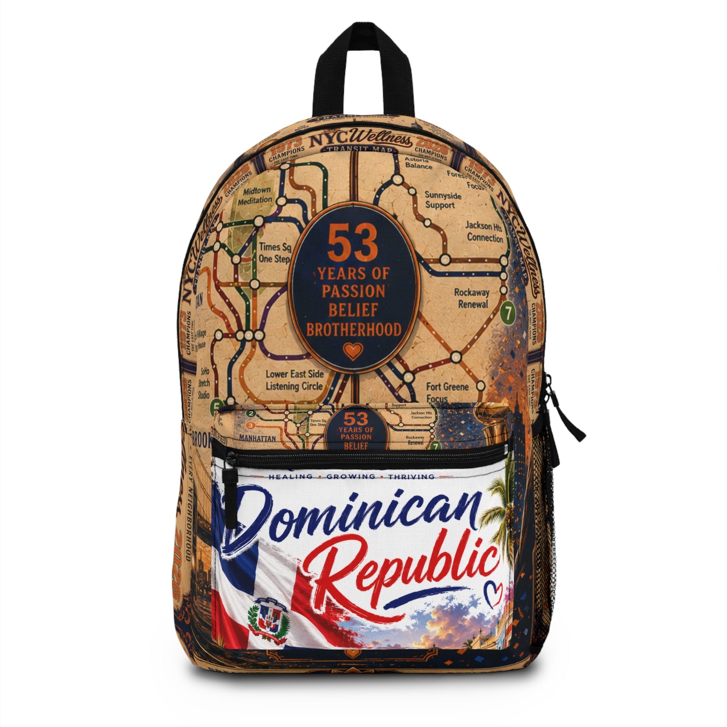 Dominican Republic Vintage Subway Map Backpack — 53 Years Passion, Belief & Brotherhood