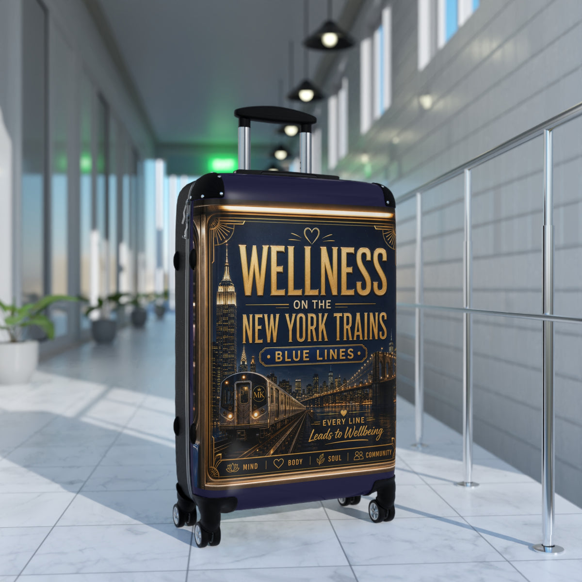 Wellness on the New York Trains Suitcase – Vintage NYC Blue Lines Carry-On