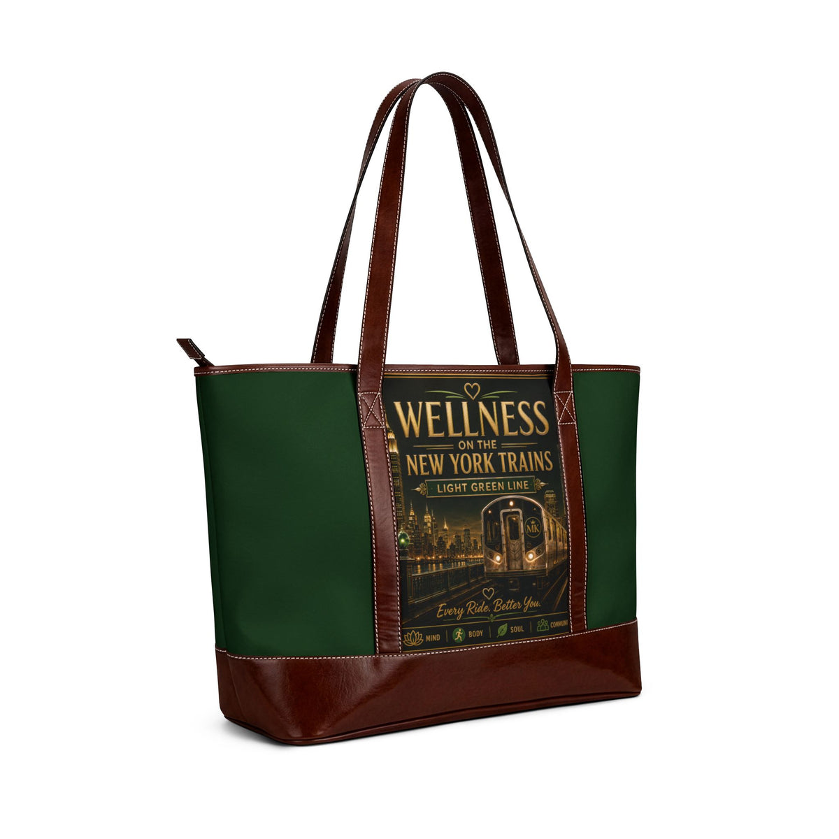 Wellness on the New York Trains Handbag — Vintage Subway Green
