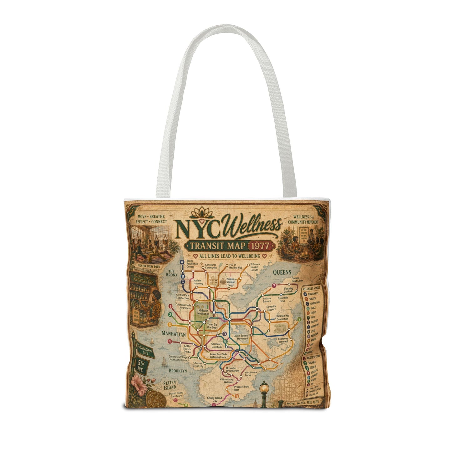 Vintage NYC Transit Map Tote Bag – 1977 Retro Subway Map All-Over Print