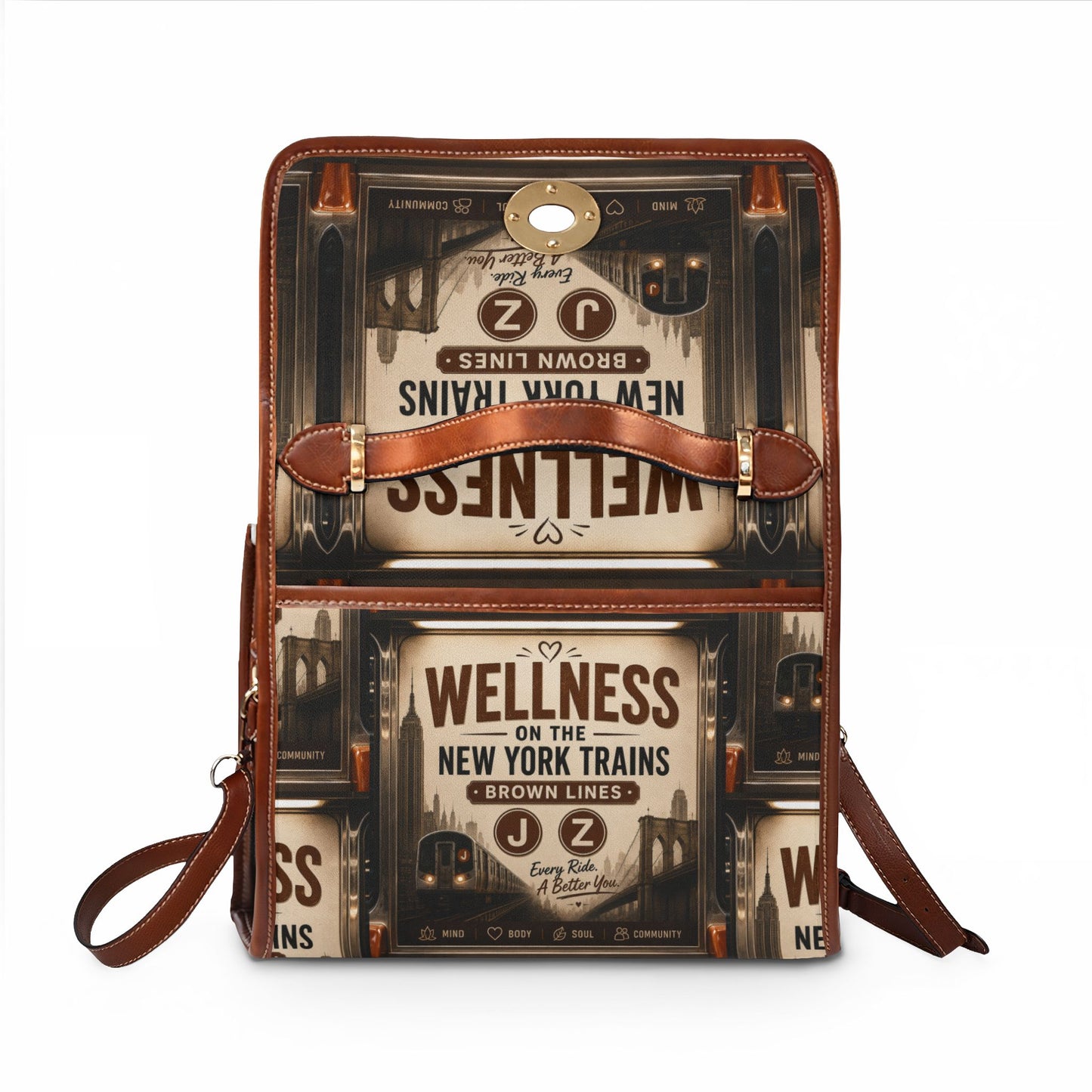 Vintage NYC Subway Canvas Bag — "Wellness on the New York Trains" Waterproof Satchel