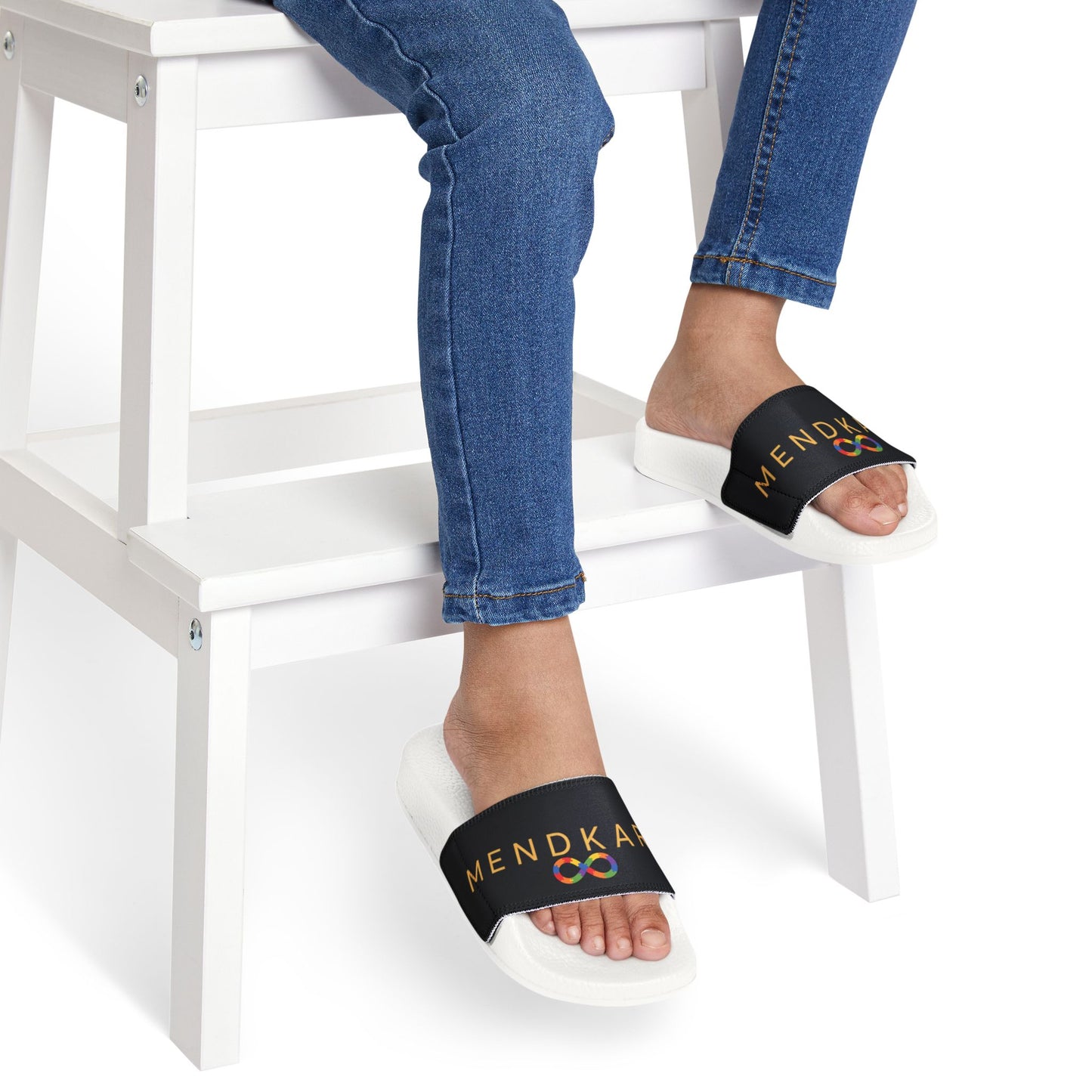 Youth Slide Sandals — Rainbow 'MendKare' Logo Adjustable Strap