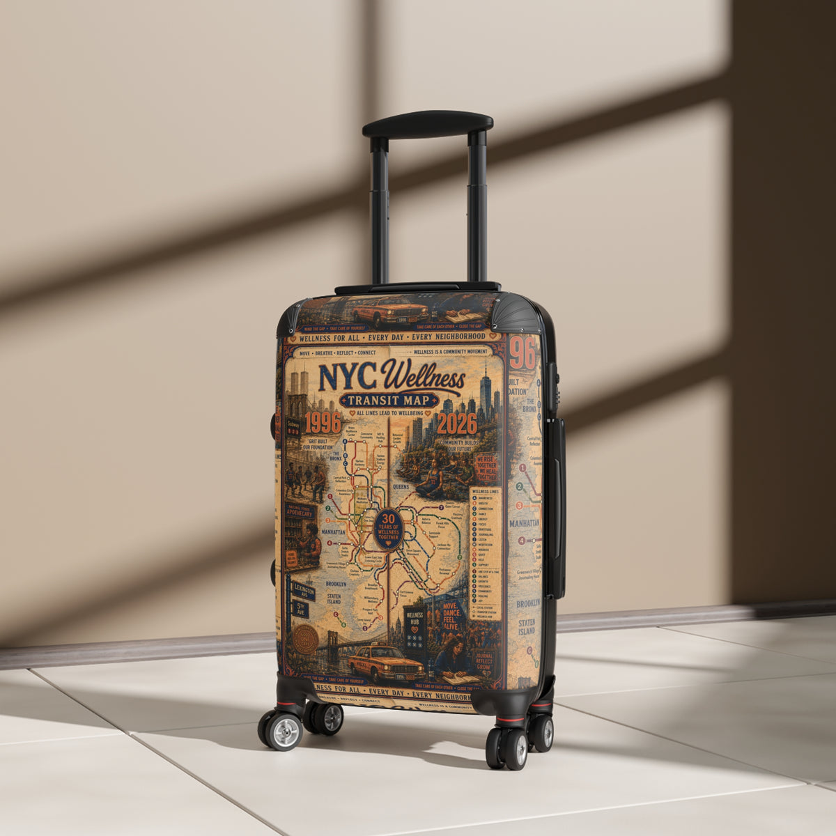NYC Transit Map Carry-On Suitcase — Vintage Wellness Map Design