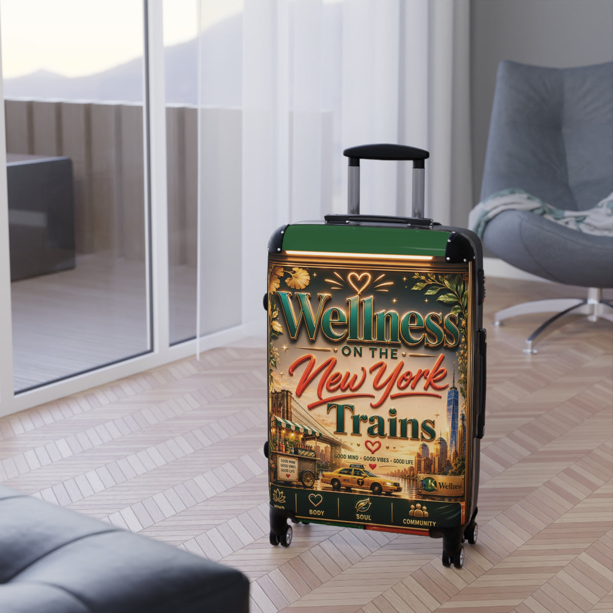 Carry-On Suitcase — "Wellness on the New York Trains" Vintage Travel Luggage