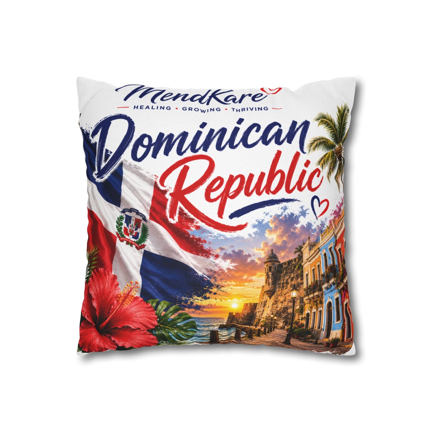 Dominican Republic Decorative Pillowcase – Tropical Flag Sunset Design