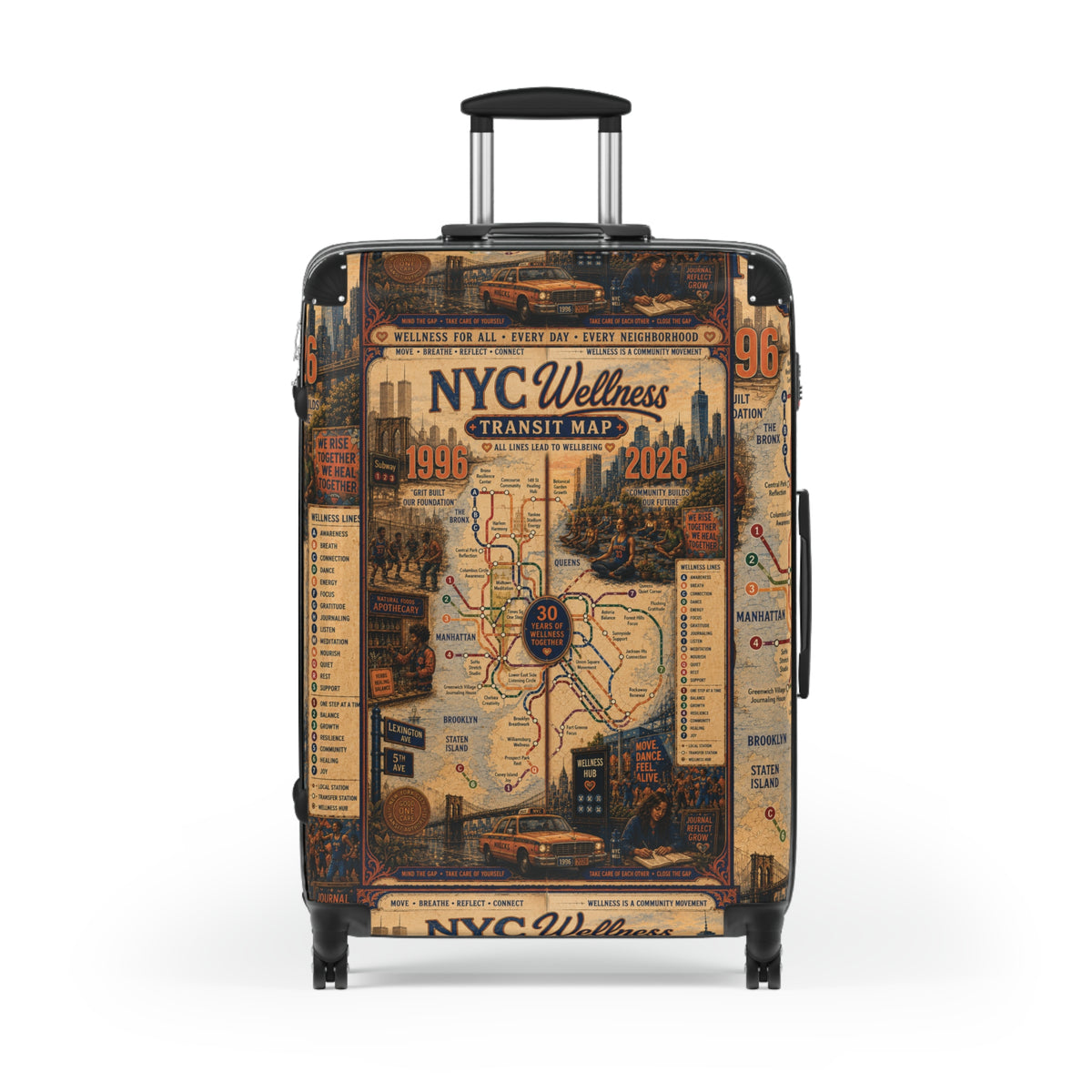 NYC Transit Map Carry-On Suitcase — Vintage Wellness Map Design