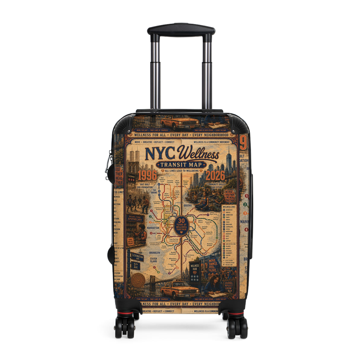 NYC Transit Map Carry-On Suitcase — Vintage Wellness Map Design