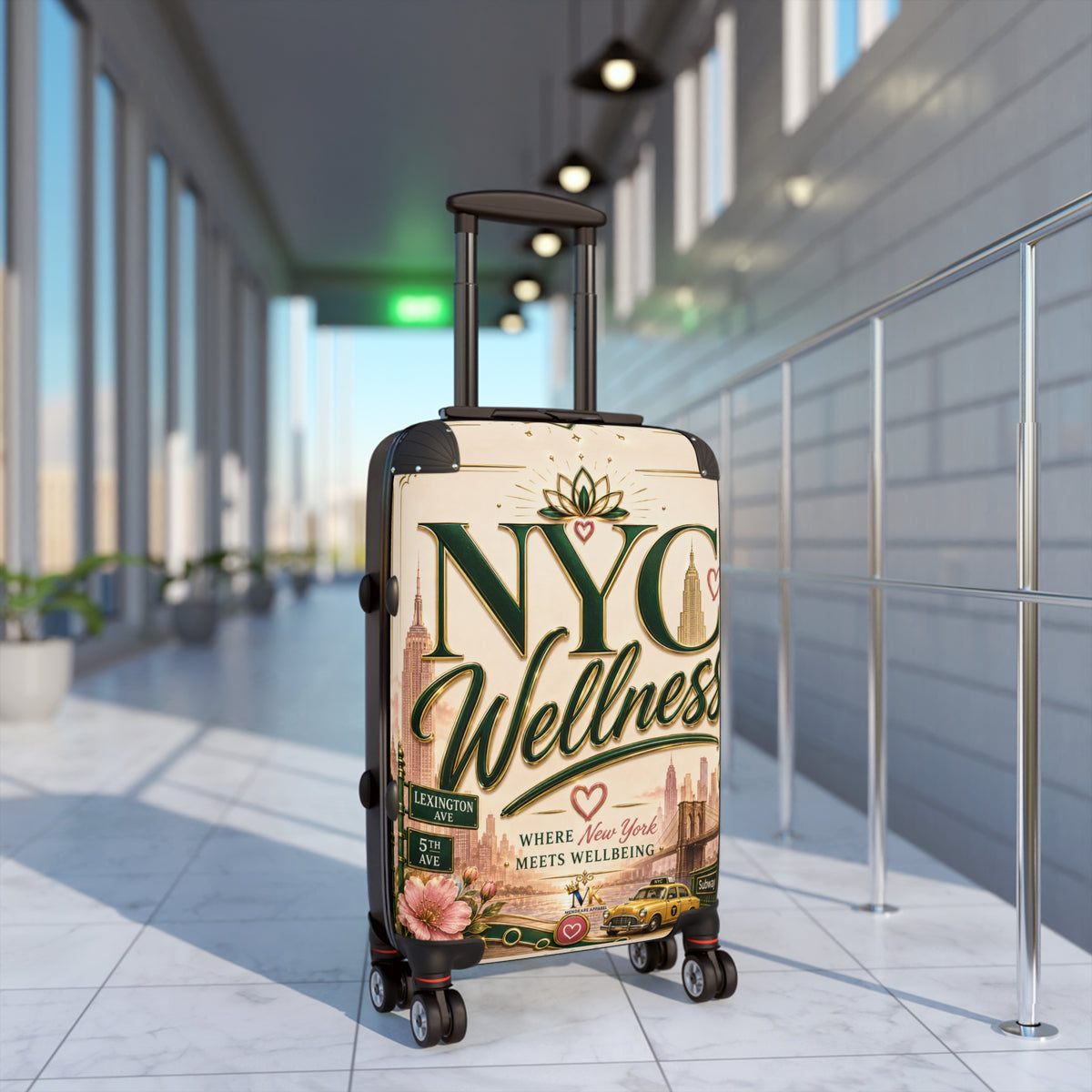 NYC Wellness Carry-On Suitcase — "Where New York Meets Wellbeing" Travel Luggage
