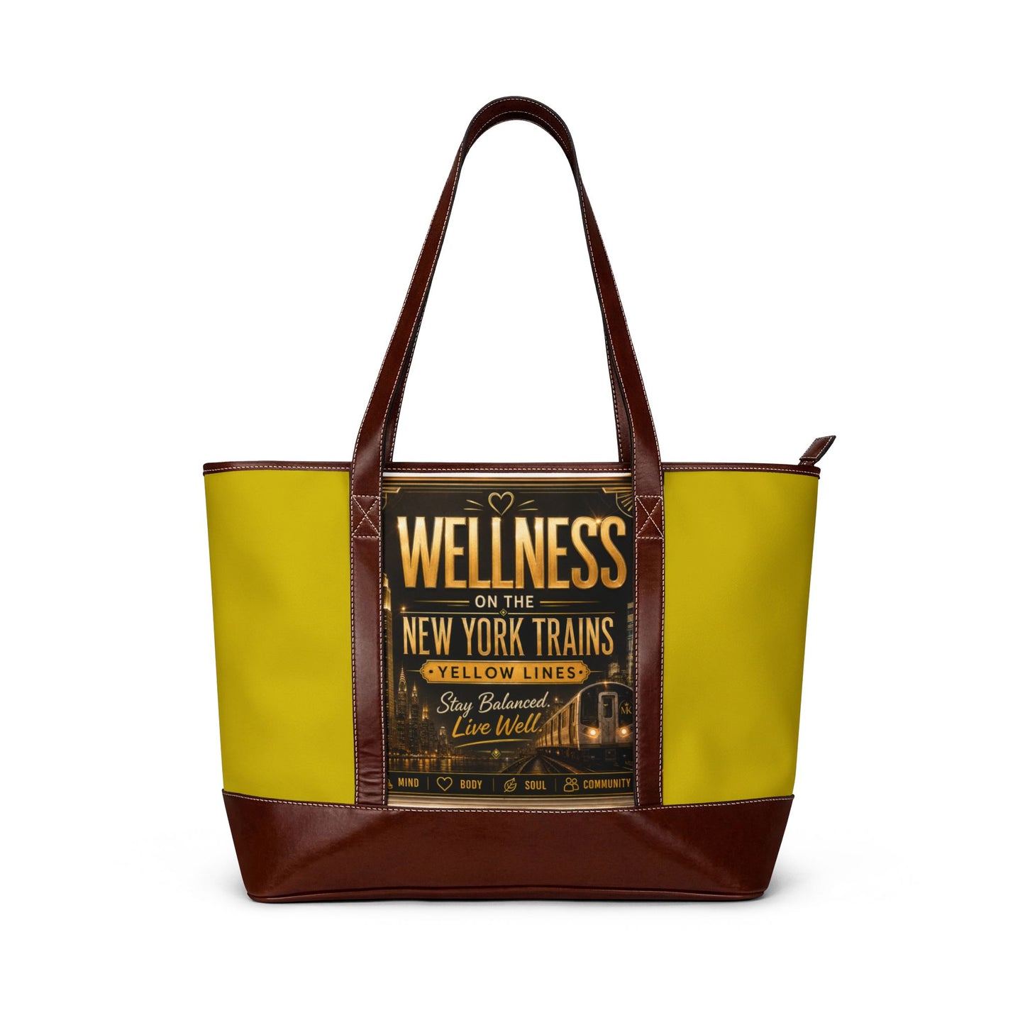 Wellness on the New York Trains Tote Handbag – Yellow Vintage Transit Graphic