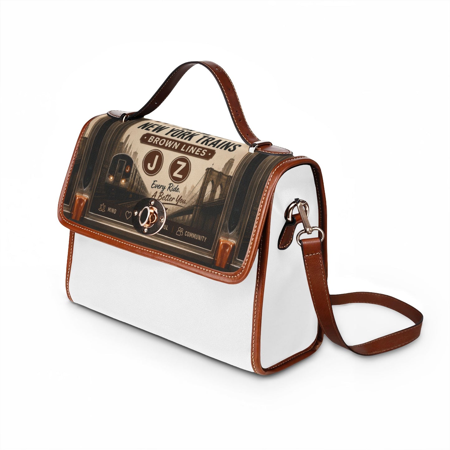 Vintage NYC Subway Canvas Bag — "Wellness on the New York Trains" Waterproof Satchel