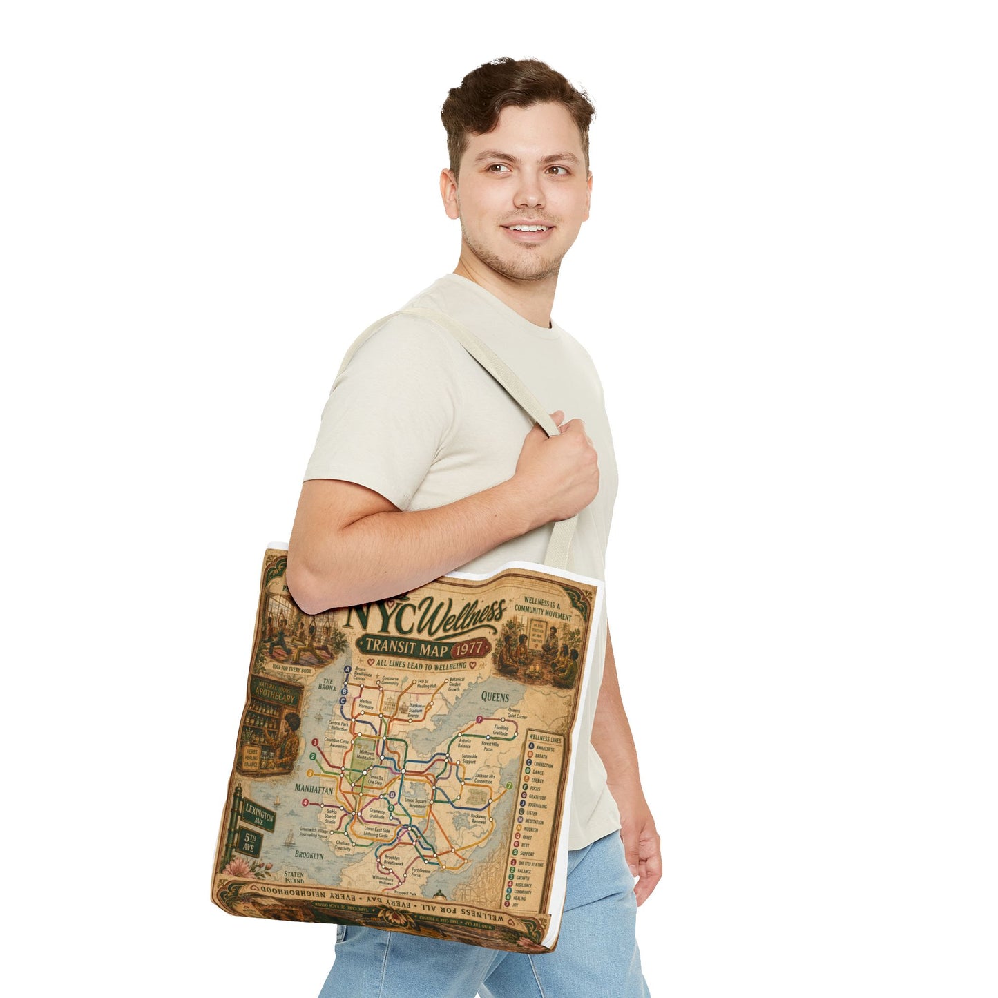 Vintage NYC Transit Map Tote Bag – 1977 Retro Subway Map All-Over Print