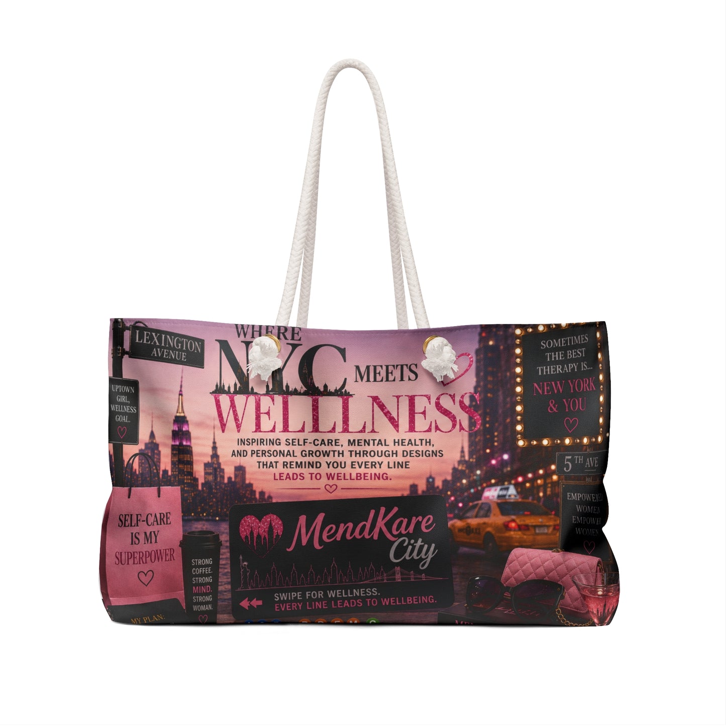 NYC Wellness Collage Weekender Bag | MendKare City Self-Care Travel Tote