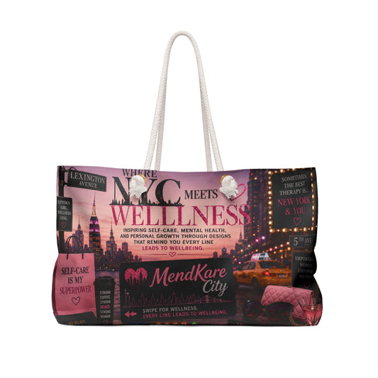 NYC Wellness Collage Weekender Bag | MendKare City Self-Care Travel Tote