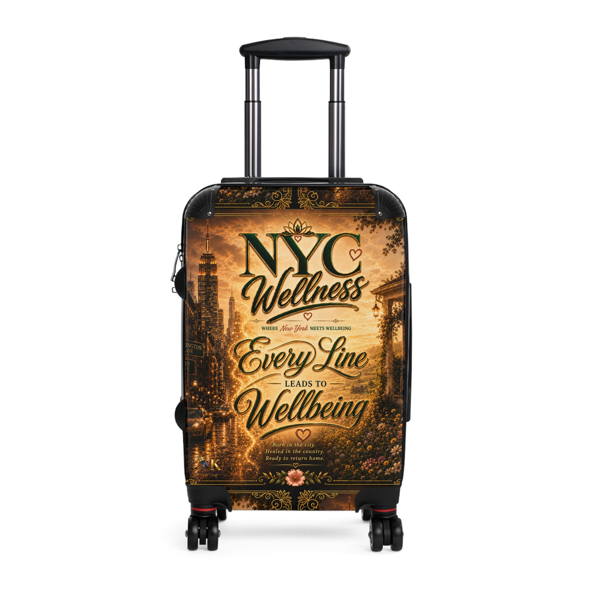 NYC Wellness Suitcase - Vintage Travel Luggage with "Every Line Leads to Wellbeing" Design