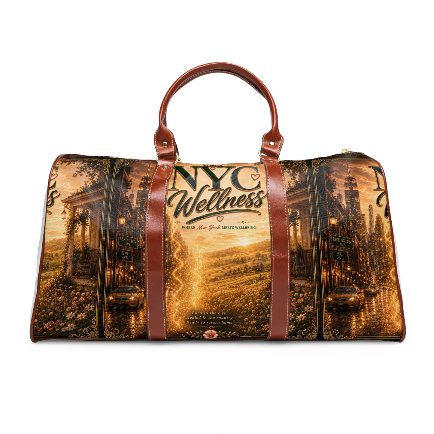 NYC Wellness Waterproof Travel Bag — Urban Sunrise Duffle for Weekend Getaways