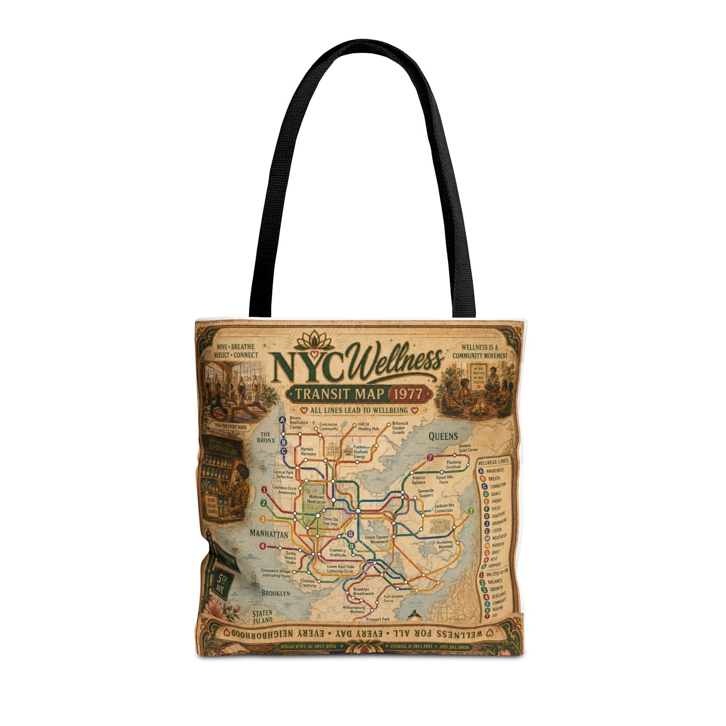 Vintage NYC Transit Map Tote Bag – 1977 Retro Subway Map All-Over Print
