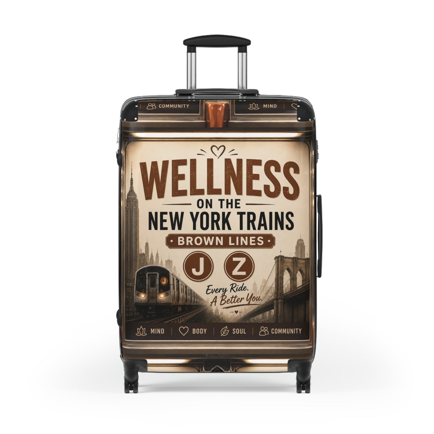 Wellness on the New York Trains Carry-On Suitcase — J/Z Brown Lines Vintage Subway Design