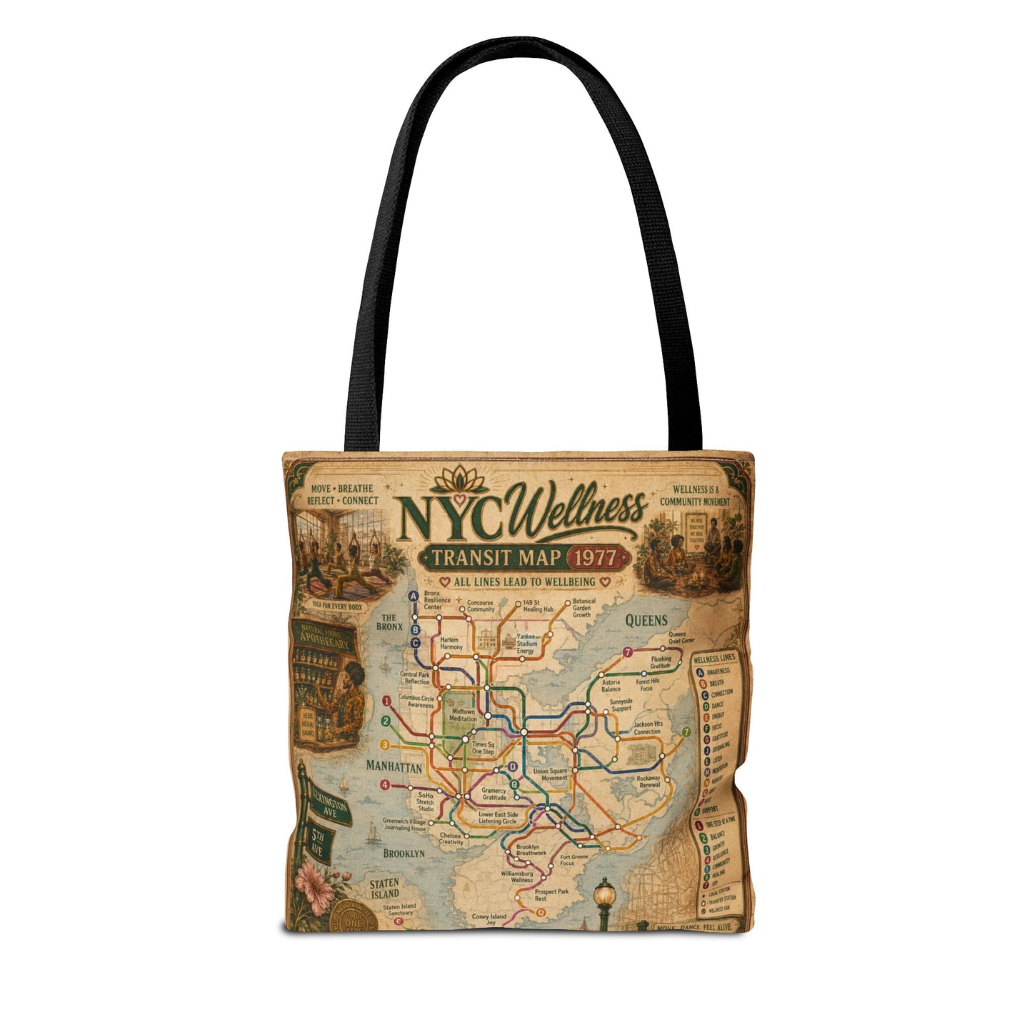 Vintage NYC Transit Map Tote Bag – 1977 Retro Subway Map All-Over Print