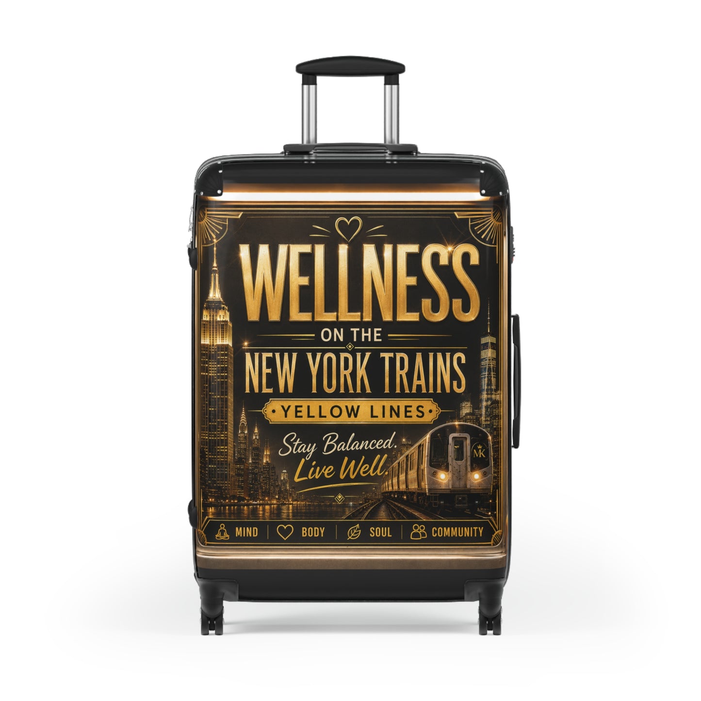 Wellness on the New York Trains Suitcase – Travel Carry-On with Motivational NYC Design Yellow Line
