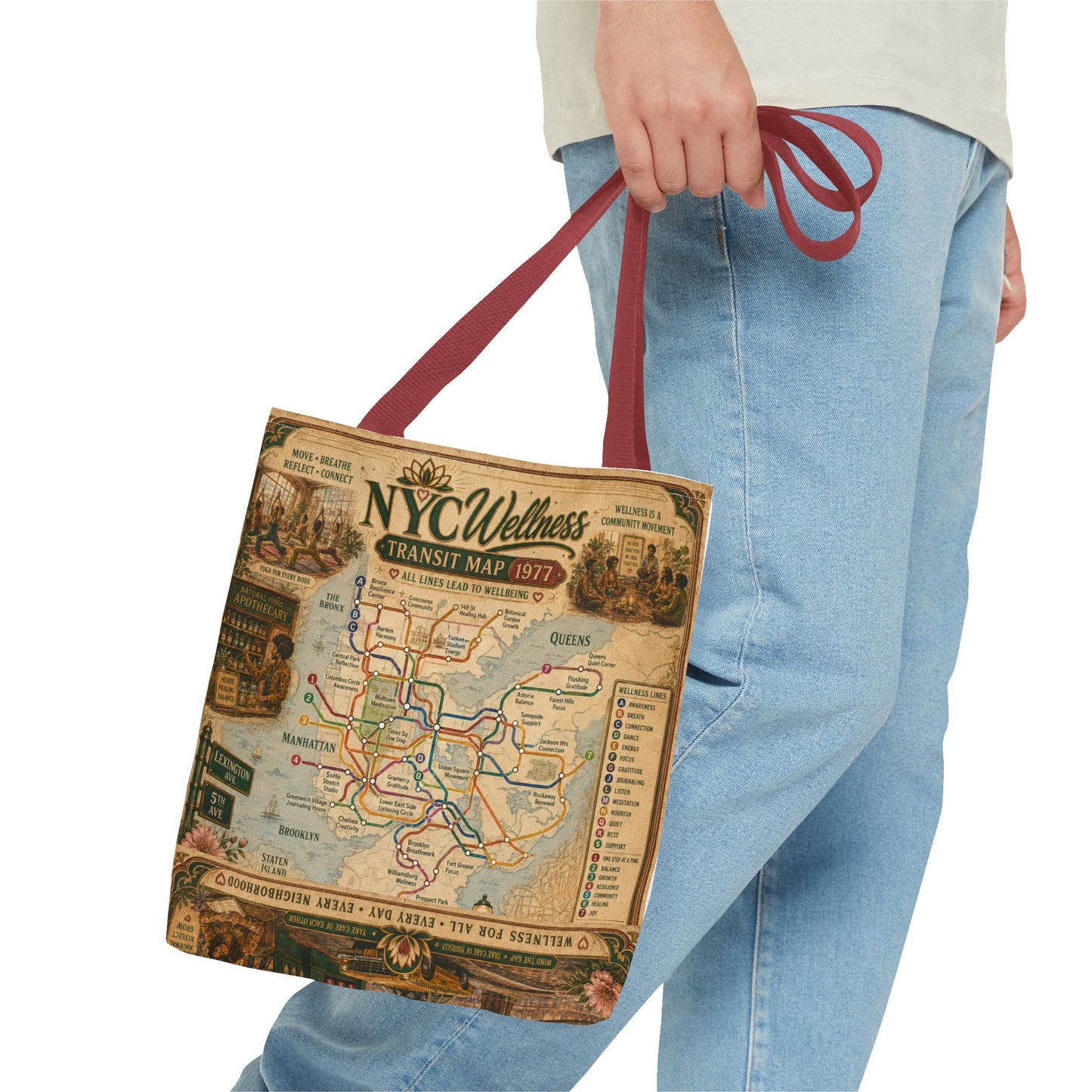 Vintage NYC Transit Map Tote Bag – 1977 Retro Subway Map All-Over Print