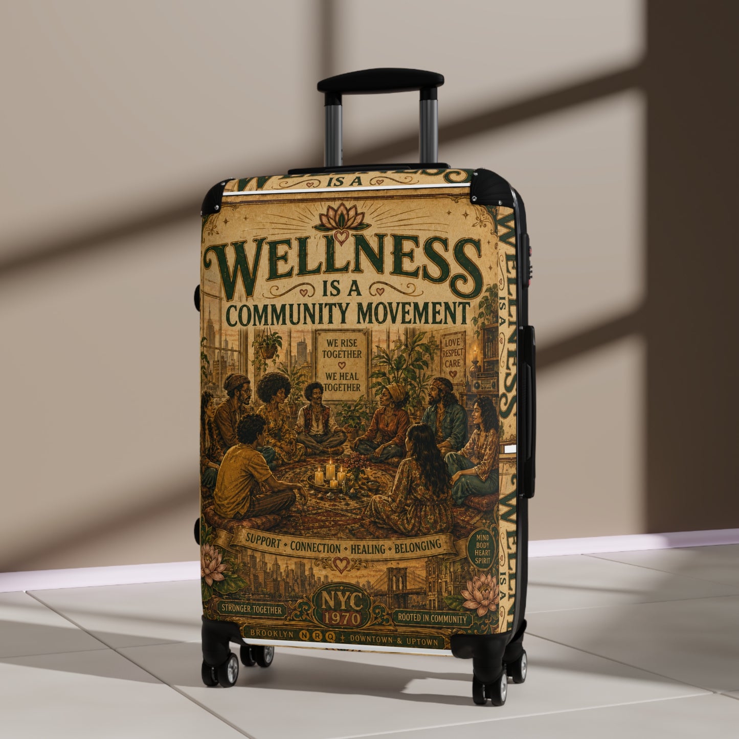 Wellness Community Movement Carry-On Suitcase — Vintage Group Gathering Travel Luggage