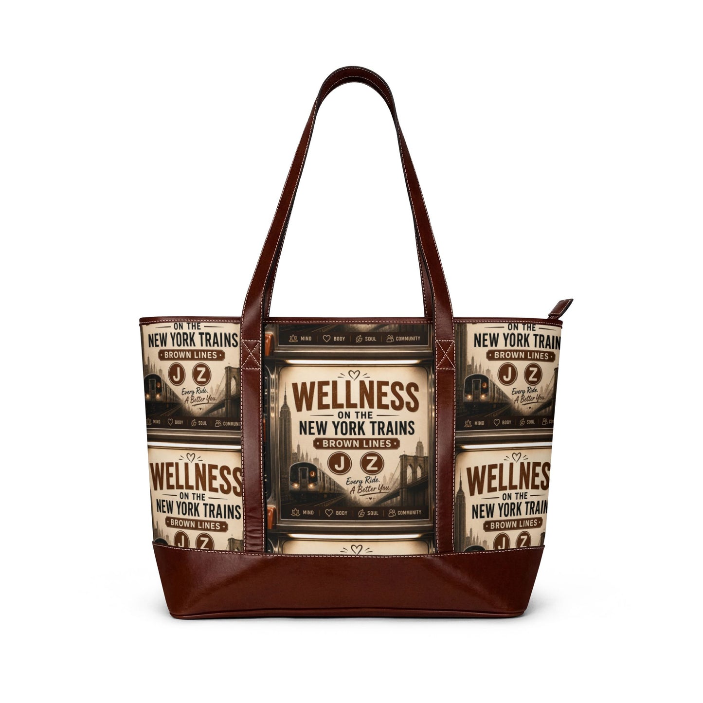 Wellness on the New York Trains Tote Bag — Vintage Subway Poster Shoulder Handbag