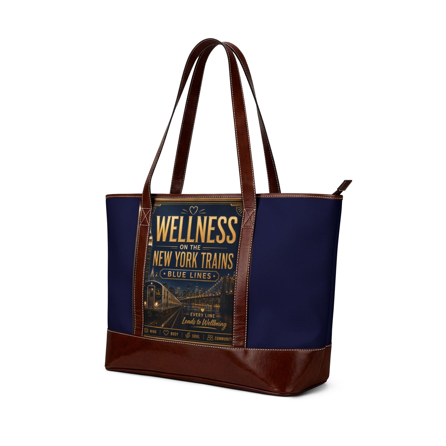 Wellness New York Trains Tote Handbag — Vintage Train Design Blue