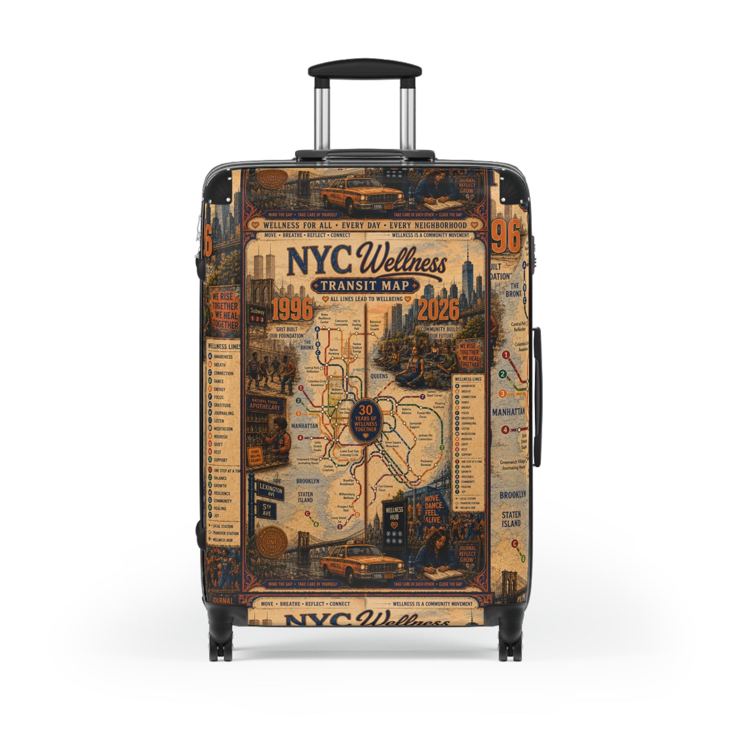 NYC Transit Map Carry-On Suitcase — Vintage Wellness Map Design