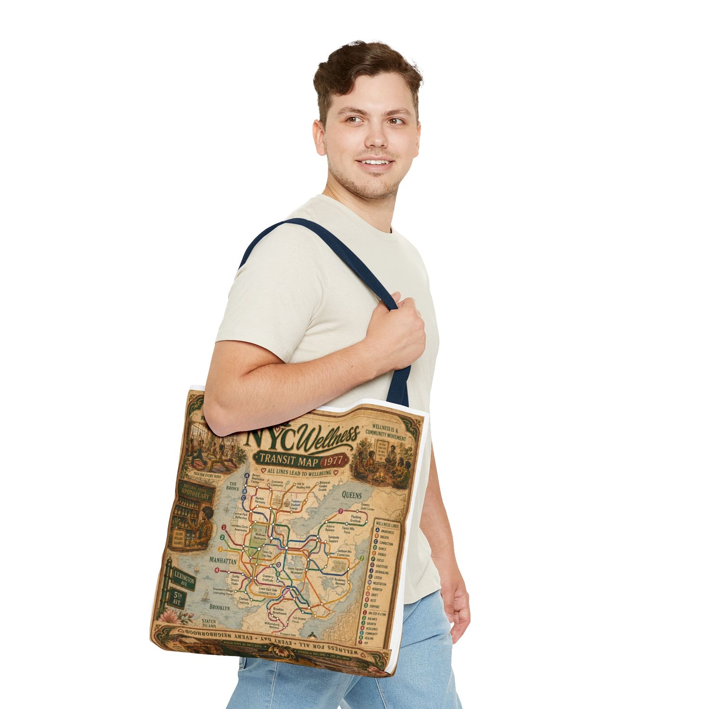Vintage NYC Transit Map Tote Bag – 1977 Retro Subway Map All-Over Print