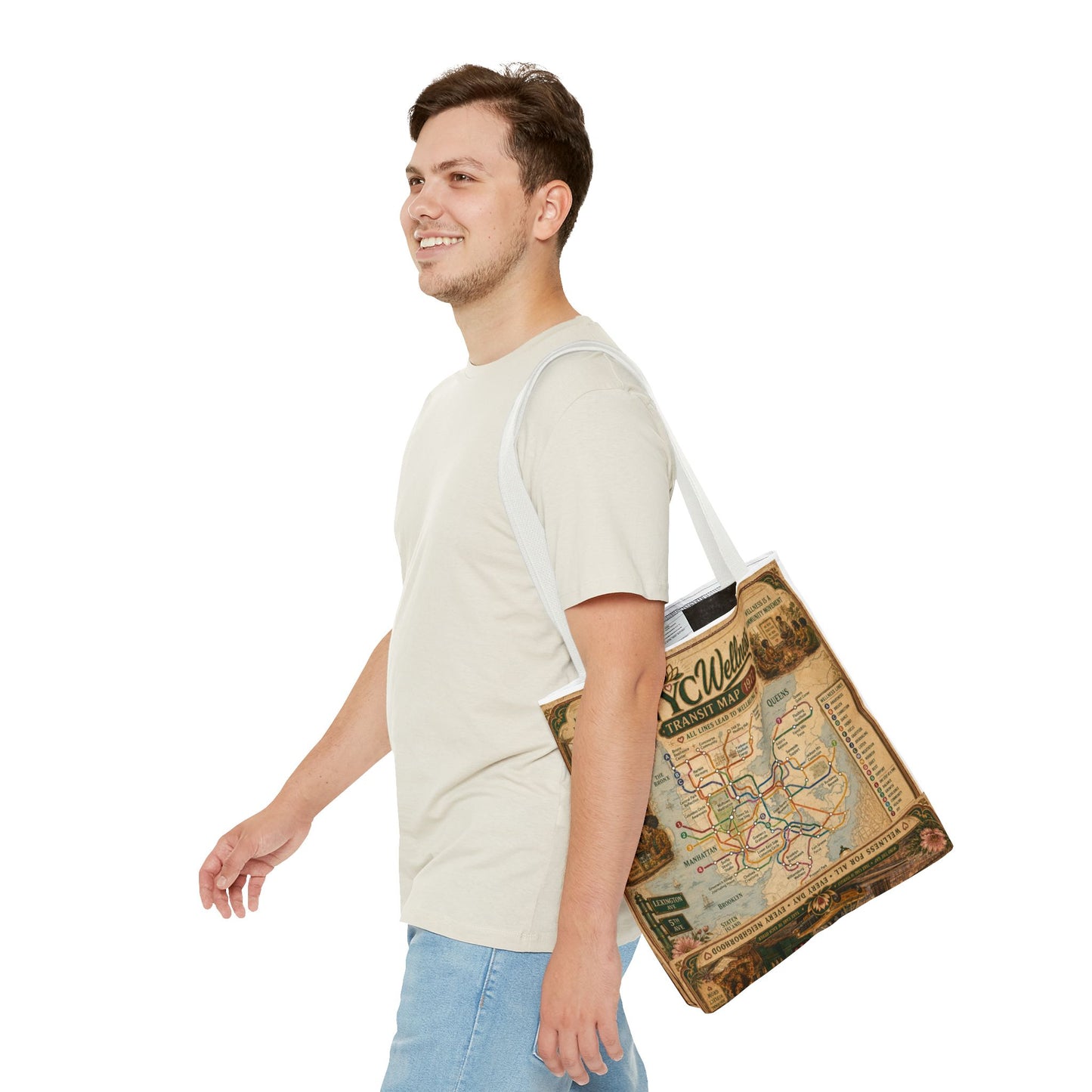 Vintage NYC Transit Map Tote Bag – 1977 Retro Subway Map All-Over Print