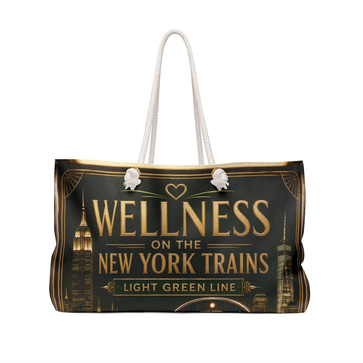 Wellness on the New York Trains Weekender Bag – Light Green Line Travel Tote