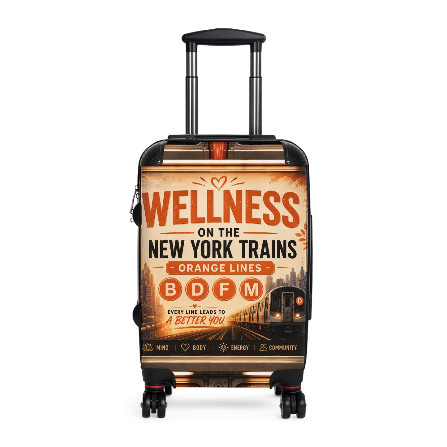 Wellness on the New York Trains Carry-On Suitcase — Vintage Subway Design (B D F M Orange Lines)