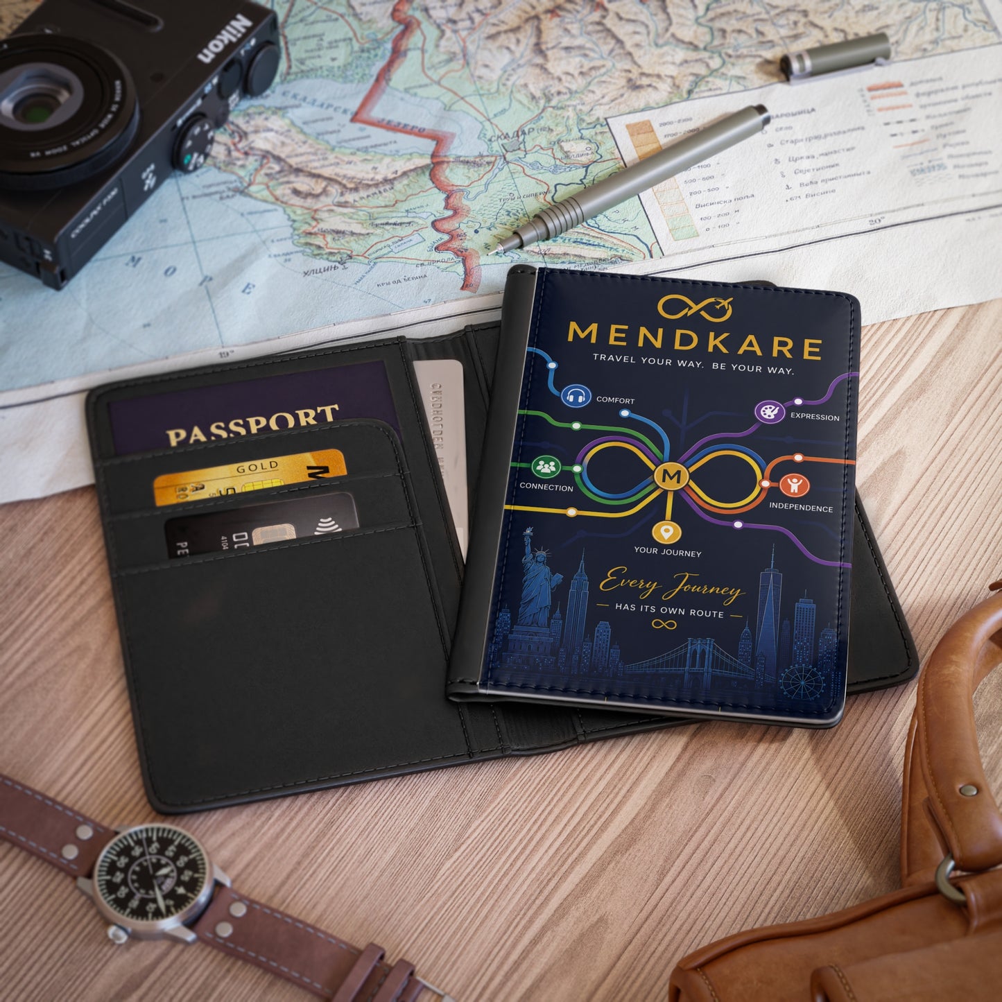 Mendkare Infinity Design Passport Cover — 'Every Journey Has Its Own Route' Travel Wallet