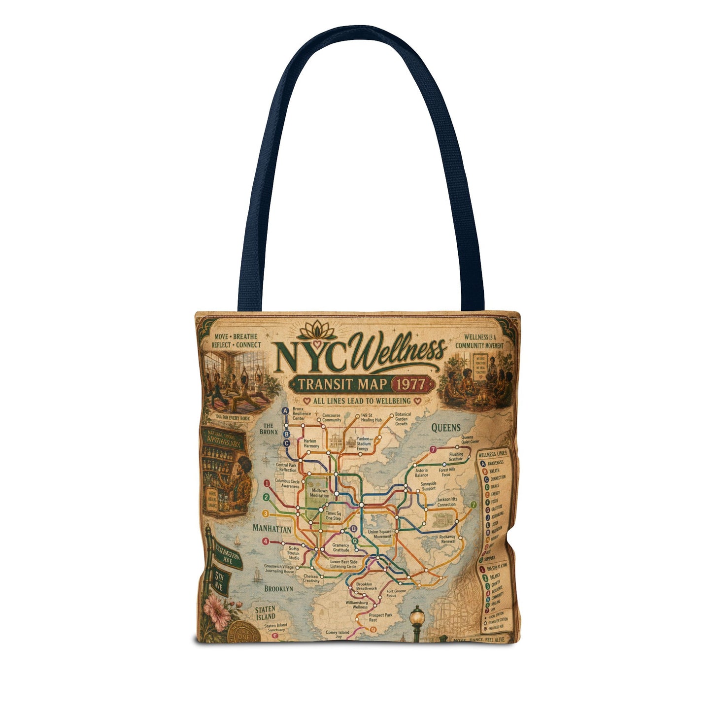 Vintage NYC Transit Map Tote Bag – 1977 Retro Subway Map All-Over Print