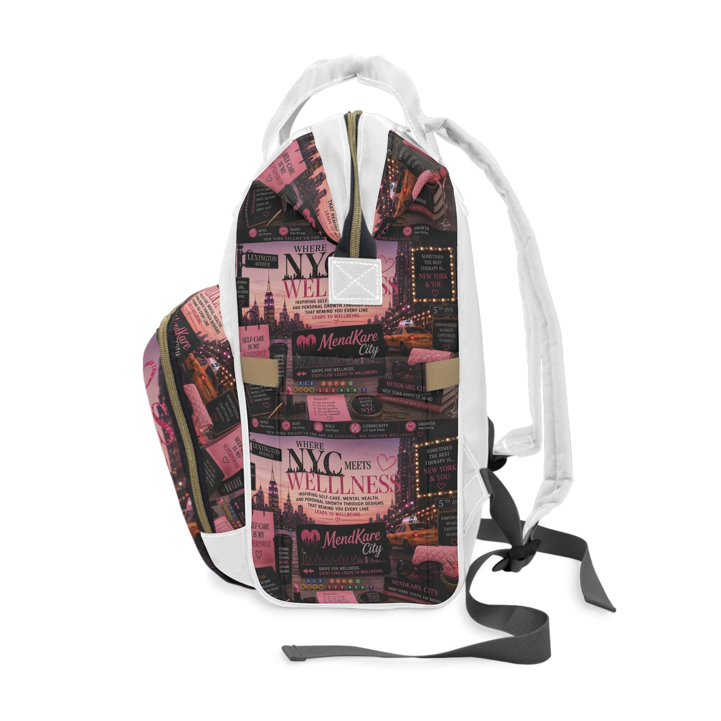 NYC Wellness Diaper Backpack — Multifunctional Baby Bag with Pink City Design