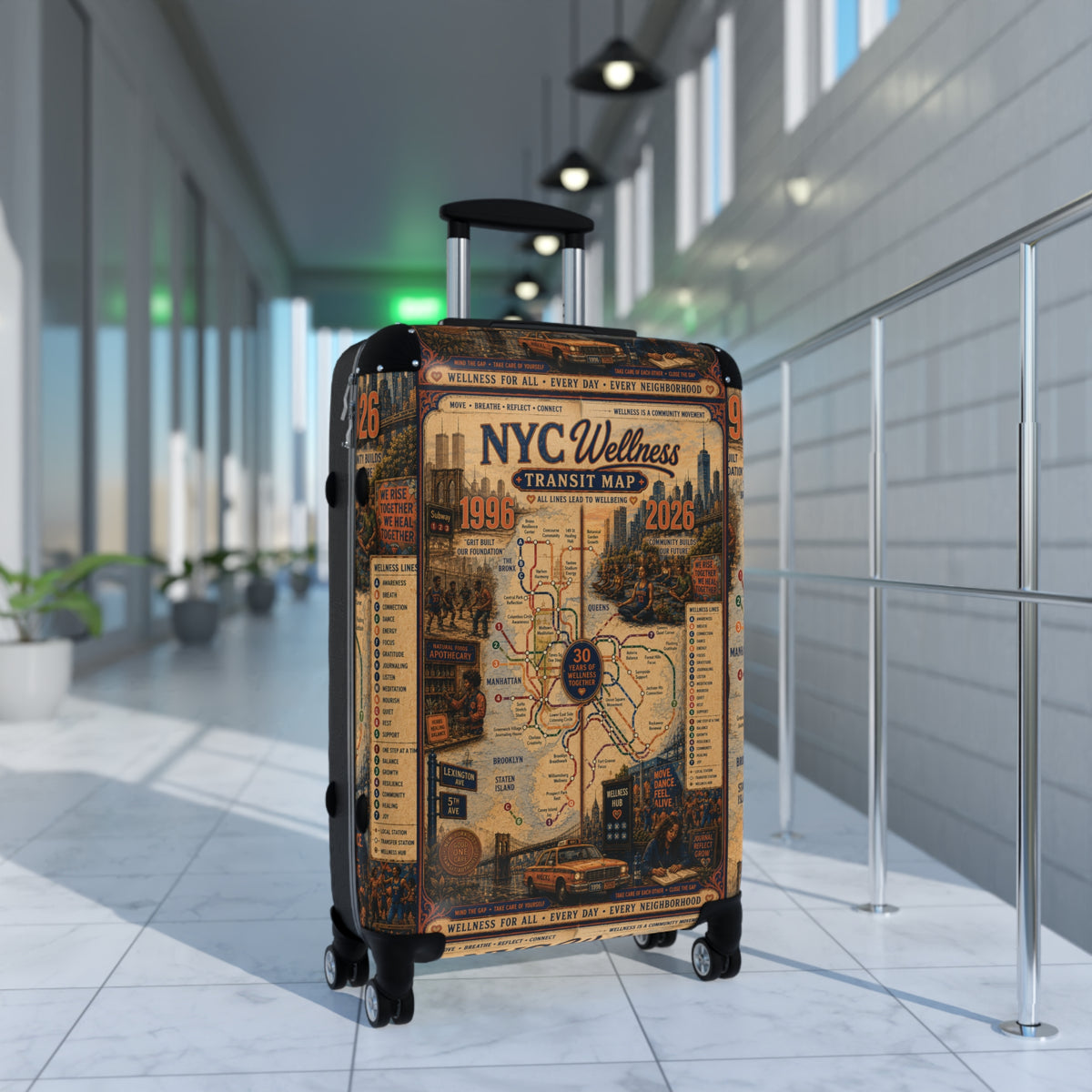 NYC Transit Map Carry-On Suitcase — Vintage Wellness Map Design