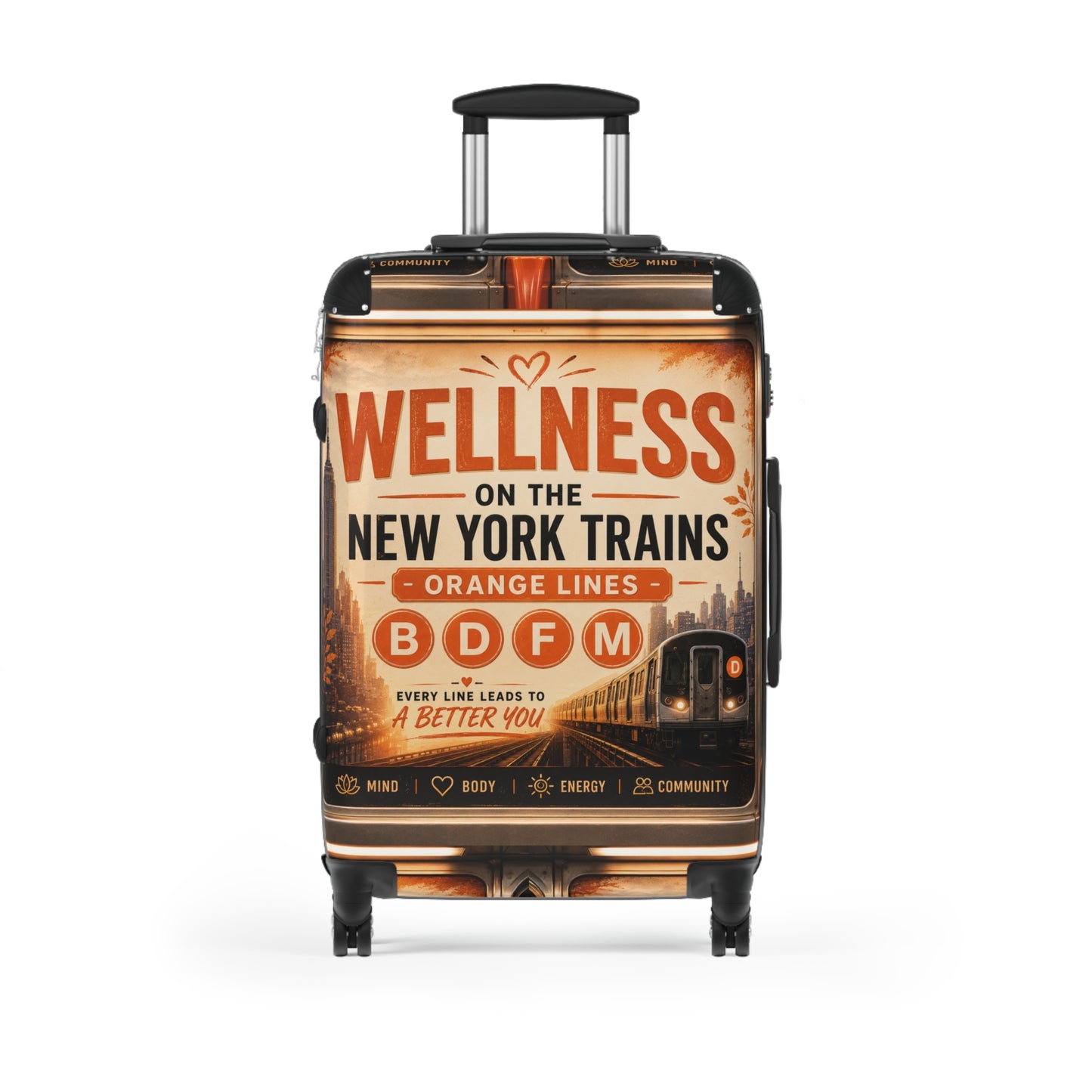 Wellness on the New York Trains Carry-On Suitcase — Vintage Subway Design (B D F M Orange Lines)